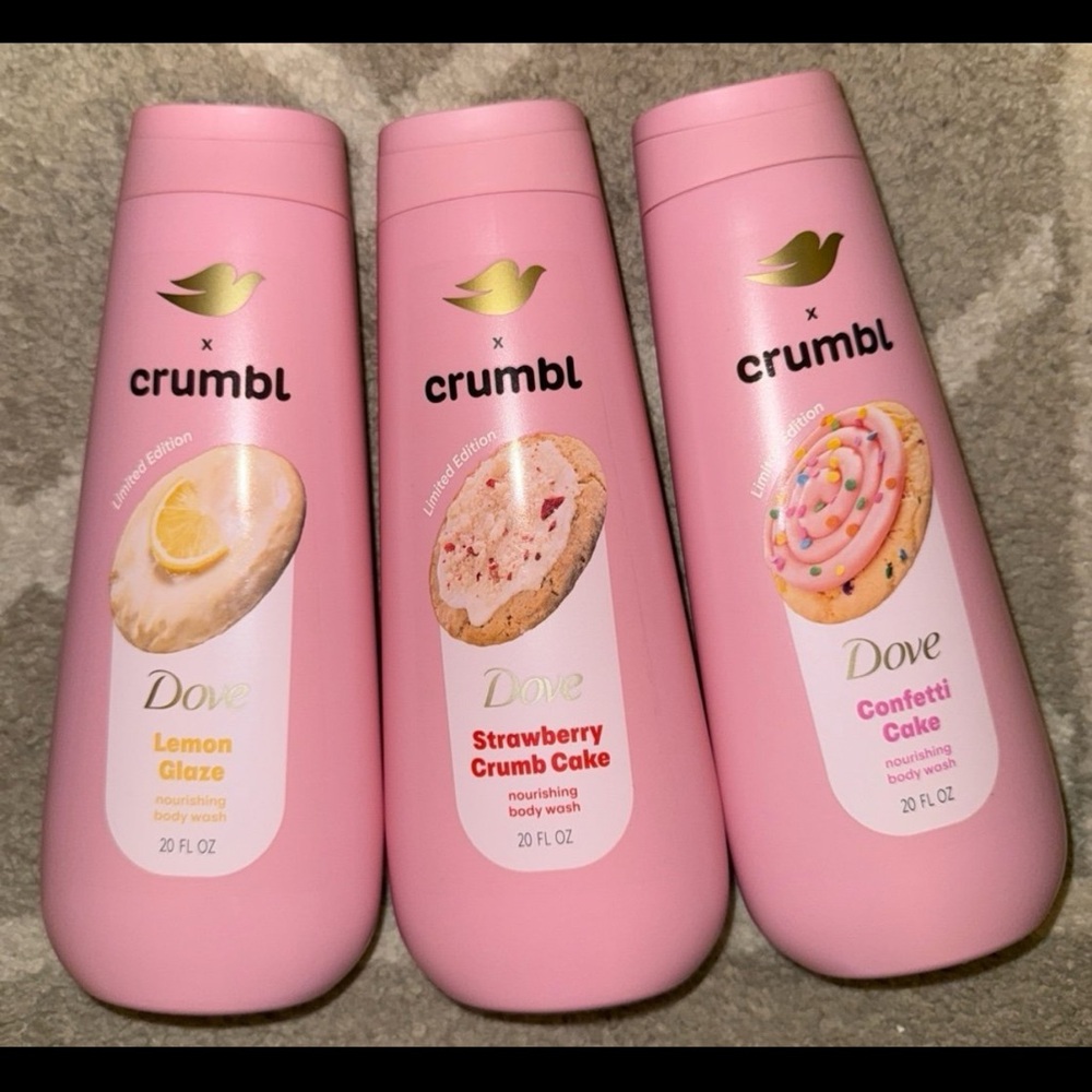 3 New Dove x Crumbl 20oz Body Washes - Confetti Cake, Lemon Glaze & Strawberry